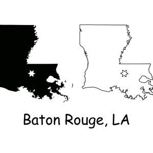 Baton Rouge Louisiane LA Capitale Emplacement sur une carte d’État États-Unis Imprimable Numérique Télécharger Silhouette Contour Vecteur jpg svg png pdf eps ai