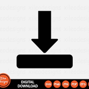 May include: Black and white download icon with a downward arrow and a rectangle below it.