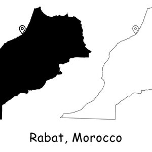 Rabat Morocco Map Capital City Country Location Pin Black White Silhouette Outline Geography Region Moroccan Area Maps jpg svg png ai eps