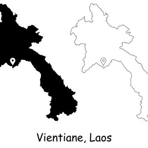 Vientiane Laos Karte Hauptstadt Landort Pin Schwarz Weiß Silhouette Umriss Geografie Region Lao Laotian Landkarten jpg svg png ai eps