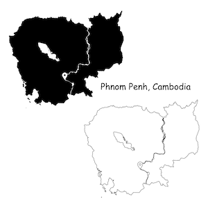 Phnom Penh Kambodscha Karte Hauptstadt Landort Pin Schwarz Weiß Silhouette Umriss Geografie Region Kambodschanische Landkarten jpg svg png ai eps