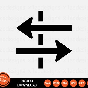 May include: Black and white icon of two arrows pointing in opposite directions. The arrows are pointing left and right, and are separated by a vertical line. The arrows are on a white background.