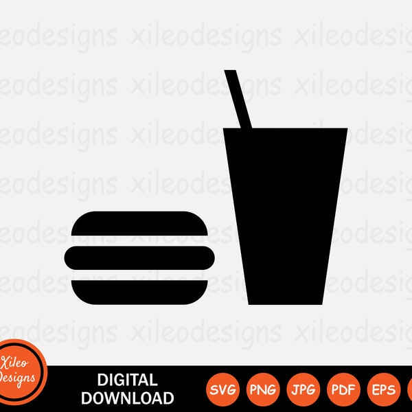 Food and Drink Icon SVG - Burger Soda Cup Soft Drinks Pop Hamburger Symbol Sign Graphic Clipart Vector Cricut Digital Cut png jpg eps pdf ai