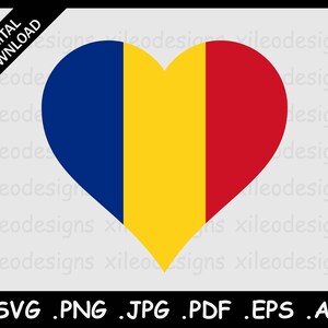 Romania Heart Flag SVG, Romanian Love Shape Country National Flag Digital Icon Symbol Clipart Vector Cricut Cut File png eps jpg jpeg pdf ai