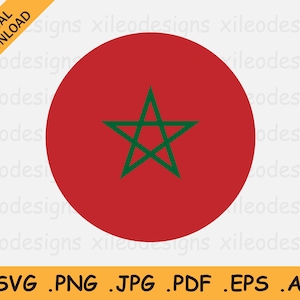 Marokko Round Flag SVG - Marokkaanse Cirkel Banner, Nationale Circulaire Knop Icon, Cricut Cut File Digital Download Vector, eps ai png jpg pdf