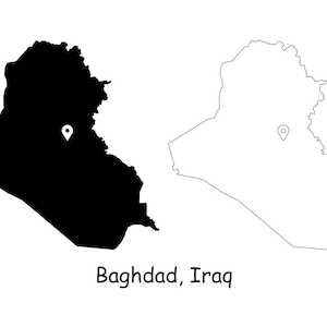 Bagdad Irak Karte Hauptstadt LandOrt Pin Schwarz Weiß Silhouette Umriss Geografie Region Region Arabisch Landkarten jpg svg png ai eps