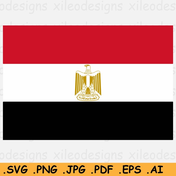 Drapeau de l’Egypte SVG, Bannière nationale égyptienne de pays, Cricut Cut File, Téléchargement numérique Clipart Vector Graphic Icon - eps ai png jpg pdf