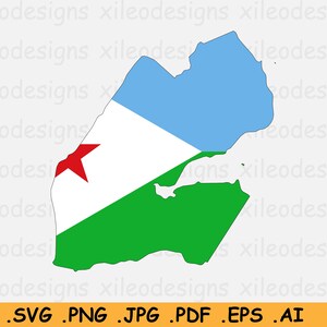 Djibouti Vlag Kaart SVG, Djiboutian Cricut Cut File, Land Natie Silhouet Outline Atlas, Scrapbook Clipart Vector Icon eps ai png jpg pdf