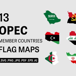 OPEC Lidstaten Vlag kaarten SVG Bundel - Land Natie Nationale Grens Grens Omtrek Geografie Atlas Vector Pictogram, eps ai png jpg pdf