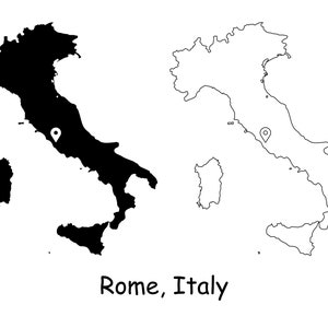 Rome Italië Kaart Hoofdstad Land Locatie Pin Zwart Wit Silhouet Schets Geografie Regio Gebied Romeinse Italiaanse Kaarten jpg svg png ai eps