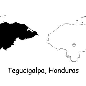 Tegucigalpa Honduras Karte Hauptstadt Landort Pin Schwarz Weiß Silhouette Umriss Region Honduran Landkarten jpg svg png ai eps