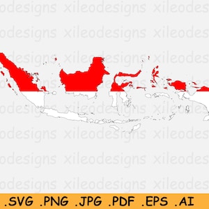 Indonesien Flagge Karte SVG, Indonesische SVG Cricut Cut File, Country Nation Silhouette Outline, Scrapbook Clipart Vektor Icon, eps ai png jpg pdf