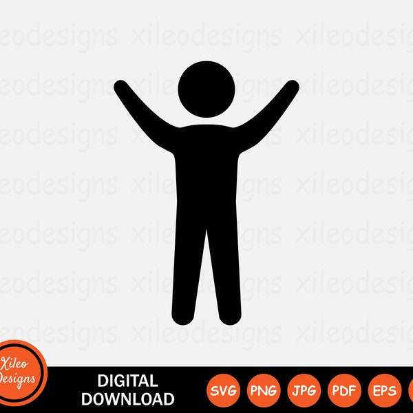 Child Icon SVG - Kid Boy Son Raise Hand Hug Happy Rejoice Stick Figure Sign Symbol Cricut Clipart Vector Digital Download png jpg pdf eps ai