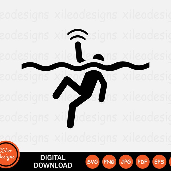Drowning Icon SVG - Person Drown Drowned Man Calling Wave for Help Symbol Sign Graphic Clipart Vector Cricut Digital Cut png jpg eps pdf ai