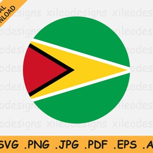 Guyana Round Flag SVG - Guyanese Circle Banner, National Circular Button Icon, Cricut Cut File Digital Download Vector, eps ai png jpg pdf
