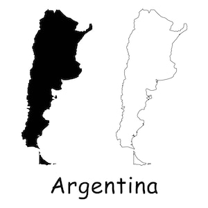 Karte von Argentinien, argentinische Landkarte, argentinische Landesgrenze schwarz solide Umriss Detailkarte, sofortiger digitaler Download svg png eps ai
