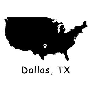 Dallas Texas on USA Map, Dallas TX Unites States of America, Dallas Texas City Location Pin Drop Map, Instant Digital Download svg png eps