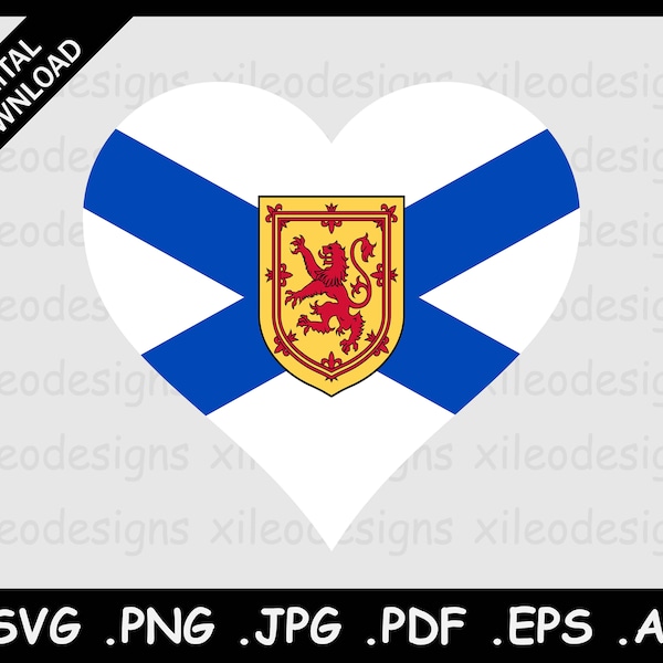 Nova Scotia Heart Flag SVG, NS Canadian Province Love Shape Flag, Digital Symbol Clipart Vector Cricut Cut File Download, png jpg pdf eps ai