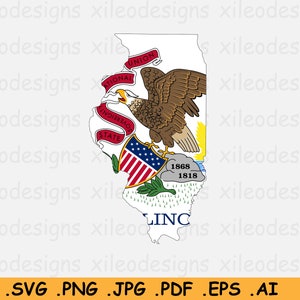 Illinois Flag Map SVG, Stati Uniti d'America, IL USA State Border Boundary Shape, U.S American Cut File Clipart Icon, eps ai png jpg pdf