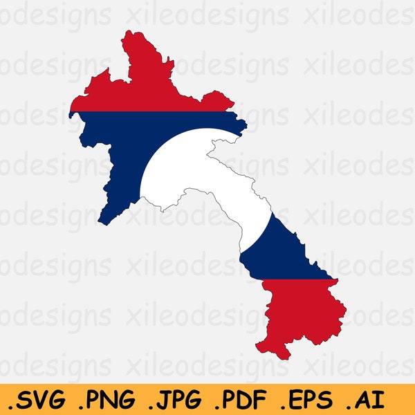 Laos Map Flag SVG, Lao Laotian SVG Cricut Cut File, Country Nation Silhouette Outline Atlas Scrapbook Clipart Vector Icon eps ai png jpg pdf