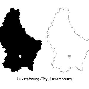 Luxemburg StadtPlan Hauptstadt Landkarte Pin Schwarz Weiß Silhouette Umriss Geografie Region Karte jpg svg png ai eps