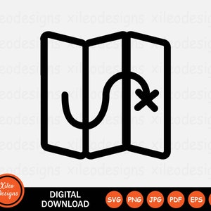 Karte Linie Symbol SVG Richtung Navigation Reise Route Pin Zeichen Symbol Cricut Vektorgrafik Vektor Clipart png jpg eps ai pdf Digitaler Download