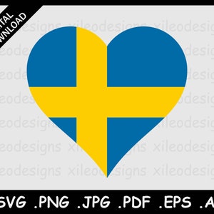 Sveriges hjärtaflagga SVG, svensk kärleksform landsflagga, digital ikonvektorsymbol Clipart Cricut Cut-fil, png eps jpg jpeg pdf ai
