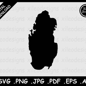 Qatar Map SVG, Qatari National Country Boundary Border Map, Black Silhouette Cricut Cut File Vector Icon Cutout, svg png jpg jpeg pdf eps ai