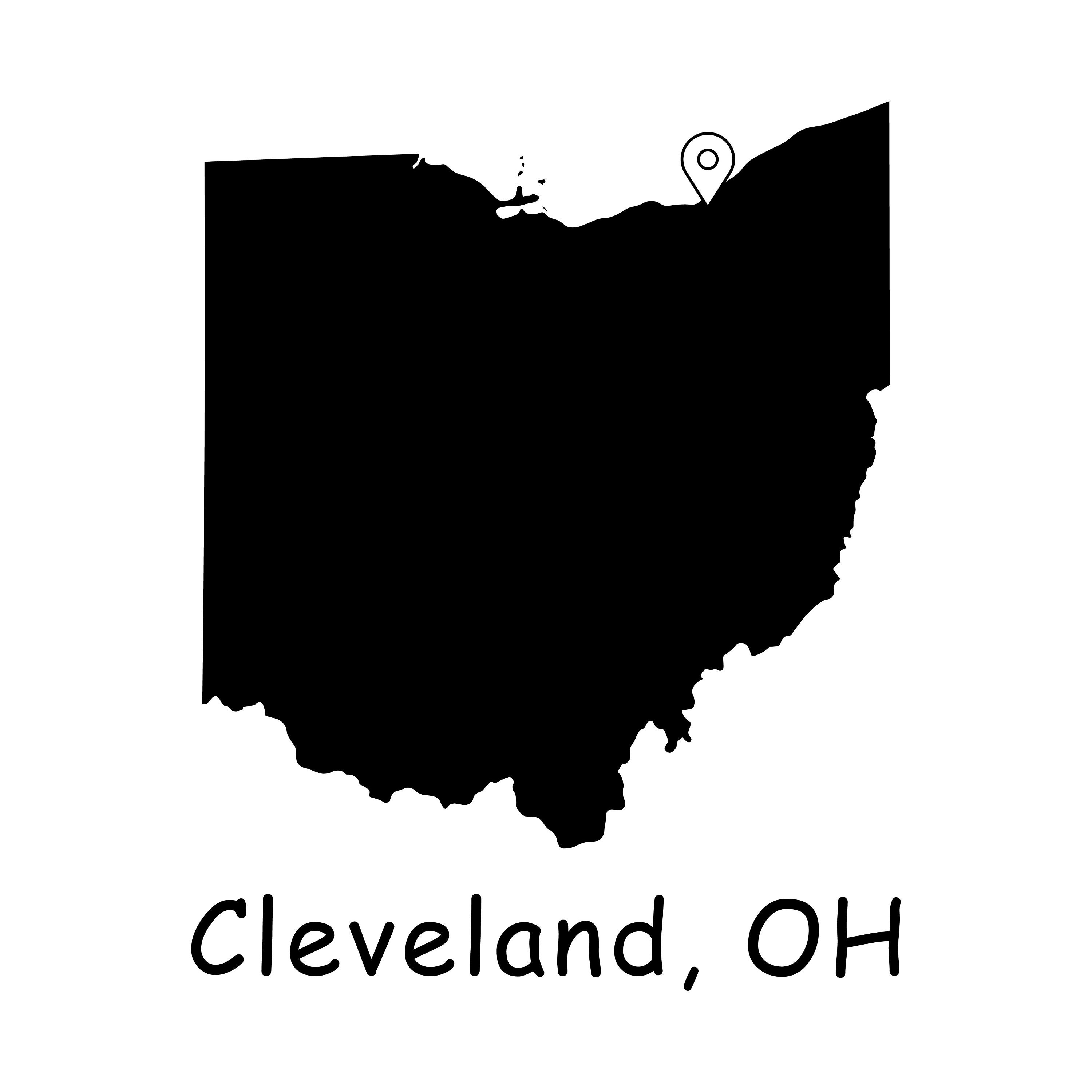 Cleveland City Ohio State Map, Cleveland OH Ohio USA Map, Cleveland Ohio OH  Location Pin Drop Map, Instant Digital Download svg png eps jpg -   France