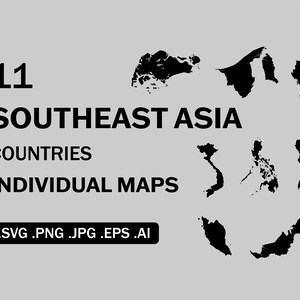 Südostasien Landkarten SVG Bundle Set - SEA Countries National Map, Cricut Cut File Icon Clipart Vektor Line, svg eps png jpg ai