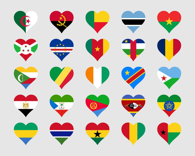 African Countries National Heart Flags SVG Bundle Set, Africa Country ...