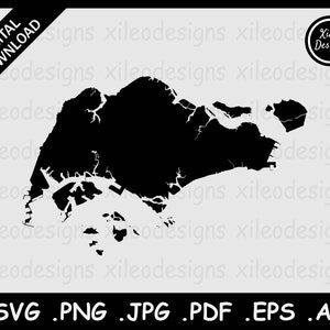 Singapore Map SVG, Singaporean National Country Border, Black Silhouette Cricut Cut File Vektor Icon Cutout png jpg jpeg pdf eps ai