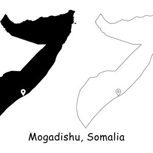 Mogadischu Somalia Karte Hauptstadt Landort Pin Schwarz Weiß Silhouette Umriss Geografie Region Somalia Platzkarten jpg svg png ai eps