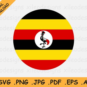 Uganda Round Flag SVG - Ugandan Circular Banner, Country National Circle Button Icon, Instant Digital Download Vector, eps ai png jpg pdf