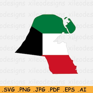 Koeweit Kaart Vlag SVG, Koeweitse SVG Cricut Cut File, Land Natie Silhouet Outline Atlas, Scrapbook Clipart Vector Icon, eps ai png jpg pdf