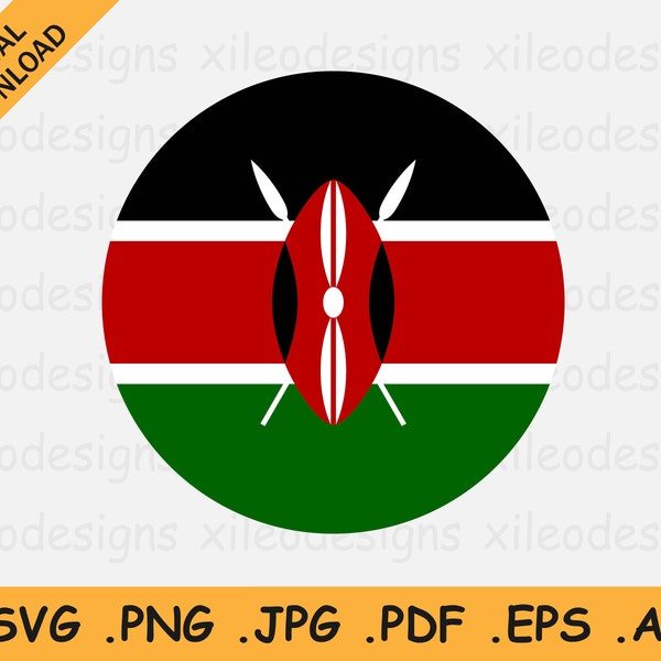 Kenya Round Flag SVG - Kenyan Circular Banner, Country National Circle Button Icon, Instant Digital Download Vector, eps ai png jpg pdf