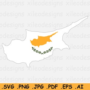 Cyprus Vlag Kaart SVG, Cypriotische SVG Cricut Cut File, Land Natie Silhouet Outline Atlas, Scrapbook Clipart Vector Icon, eps ai png jpg pdf