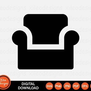 Soffa, stol, ikon SVG, soffa, armstöd, fåtölj, möbler, png jpg, eps, ai, pdf, digital nedladdning, vektorgrafik, clipart, vektor, tecken, symbol, Cricut