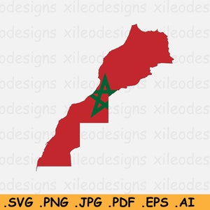 Marokko Karte Flagge SVG, Marokkanische SVG Cricut Cut File, Land Nation Silhouette Umriss Atlas Scrapbook Clipart Vektor Icon eps ai png jpg pdf