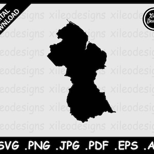 Guyana Karte SVG, Guyanese Country National Border Border Border, Black Silhouette Cutout Cricut Cut File Vektor Icon, svg png jpg jpeg pdf ai eps