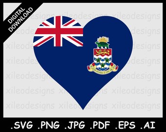 Cayman Islands Heart Flag SVG, Caymanian Love Shape Flag, Icon Sign Symbol Clipart Emoji Vector Digital Instant Download, png jpg pdf eps ai