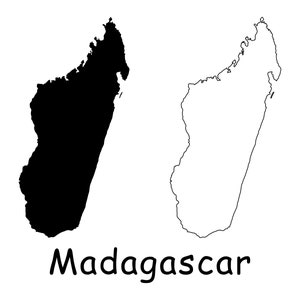 Karte von Madagaskar, Madagaskar Karte, schwarz weiß detaillierte durchgezogene Linie Landkarte Madagaskar Karte, sofortiger digitaler Download svg png eps ai