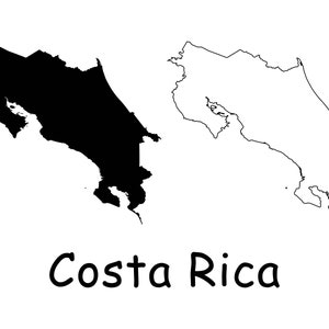 Mapa de Costa Rica, mapa de Costa Rica, mapa de país con límites de contorno sólido detallado en blanco y negro, descarga digital instantánea svg png eps ai