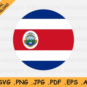 Costa Rica Round Flag SVG - Costa Rican Circular Banner, National Circle Button, Cricut Cut File Digital Download Vector, eps ai png jpg pdf