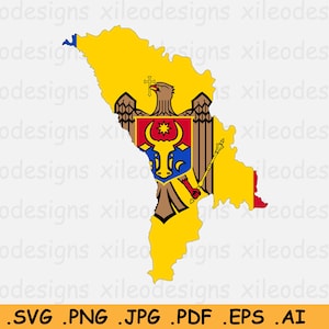 Moldavië Kaart Vlag SVG, Moldavische Digitale Download, Land Natie Silhouet Outline Atlas, Scrapbook Clipart Vector Icon - eps ai png jpg pdf