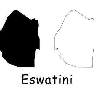 Mapa de Eswatini, mapa de Eswatini, mapa de contorno sólido detallado en blanco y negro con límites de país de Eswatini, descarga digital instantánea svg png eps ai