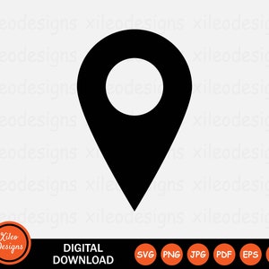 Ubicación Pin Icono SVG Mapa Marcador Navegación GPS Viaje Descarga digital Signo Símbolo Cricut Vector Gráfico Clipart Vector png jpg eps ai pdf