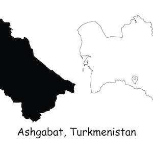 Ashgabat Turkmenistan Karte Hauptstadt LandOrt Pin Schwarz Weiß Silhouette Umriss Geografie Region Platzkarten jpg svg png ai eps
