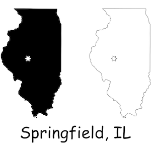 Springfield Illinois IL Capital City Positie op een staatskaart Schets Silhouet Zwart-wit Digitaal Pictogram Vector jpg svg png pdf eps ai