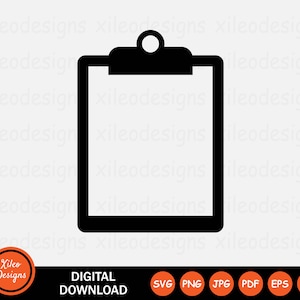 Può includere: Illustrazione in bianco e nero di una clipboard con la parte superiore arrotondata e una clip nella parte superiore. La clipboard è vuota.